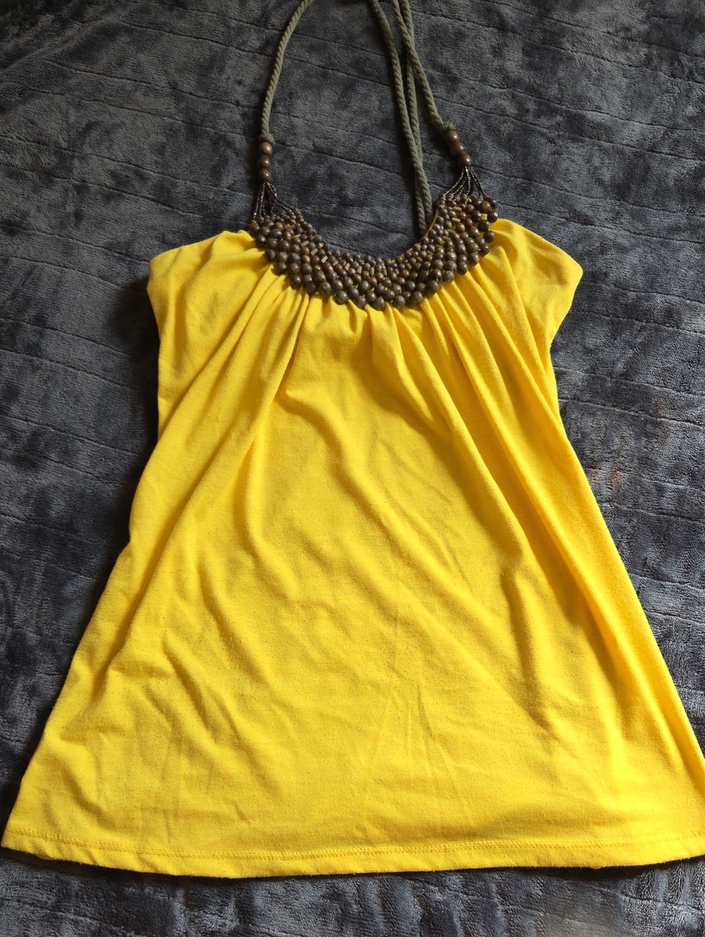Body Central Yellow Women's Beaded-Neck Tank Top
